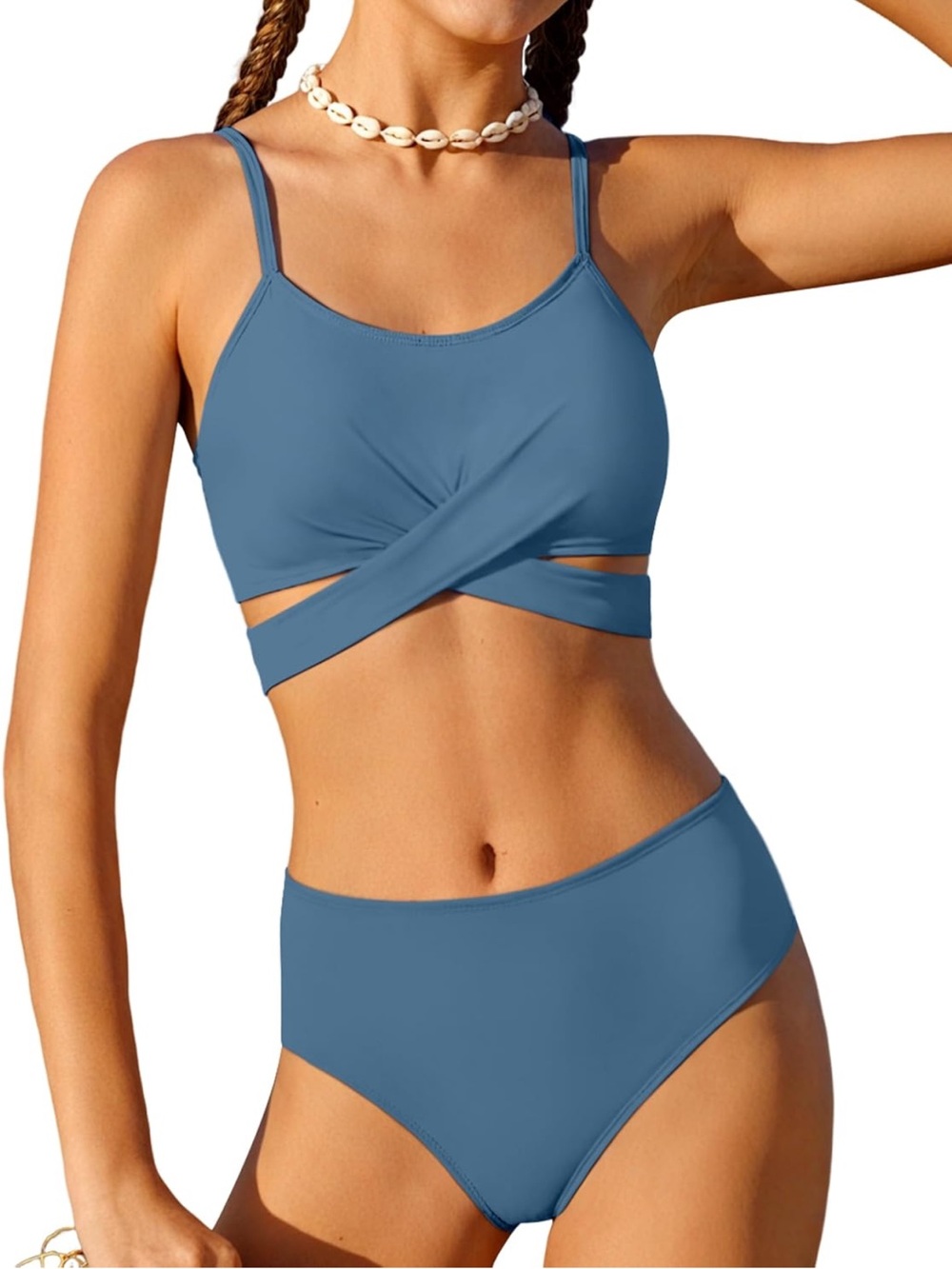 Youth teen Two-Piece Twist Front Bikini Top and High-Rise Bottom - Blue nwot